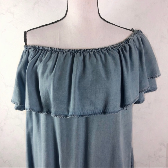 [Zara] Denim Off the Shoulder Dress - Picture 4 of 6